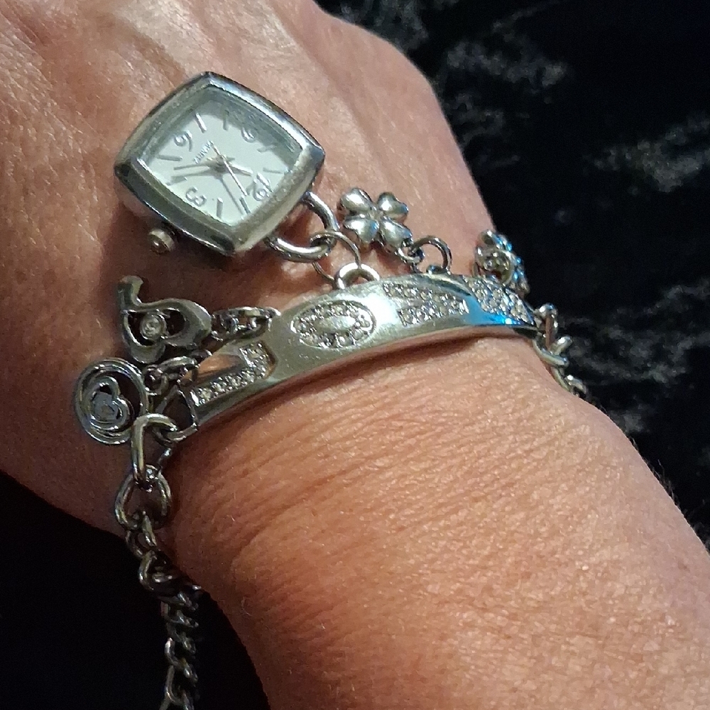 Silver Charm Bracelet with Watch